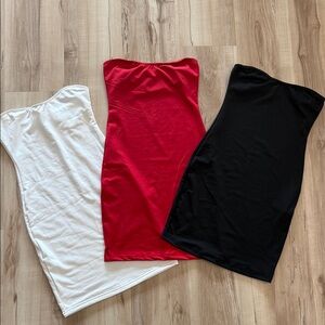 NEE Red, Black, and White Strapless Dress bundle
